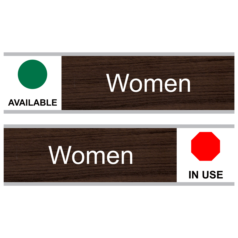 Kona Women (Available/In Use) Sliding Engraved Sign EGRE-15956-SLIDE_White_on_Kona