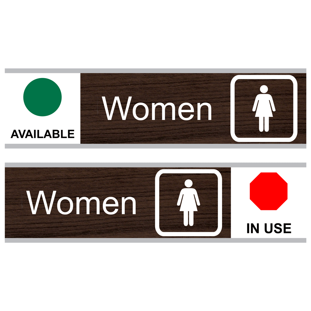 Kona Women (Available/In Use) Sliding Engraved Sign EGRE-15956-SYM-SLIDE_White_on_Kona