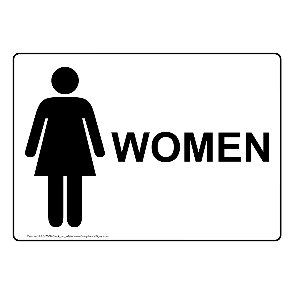 White Women Mujeres Restroom Sign With Symbol RRBP7000Black_on_White