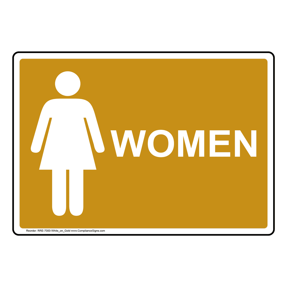 Gold Women Restroom Sign With Symbol RRE-7000-White_on_Gold