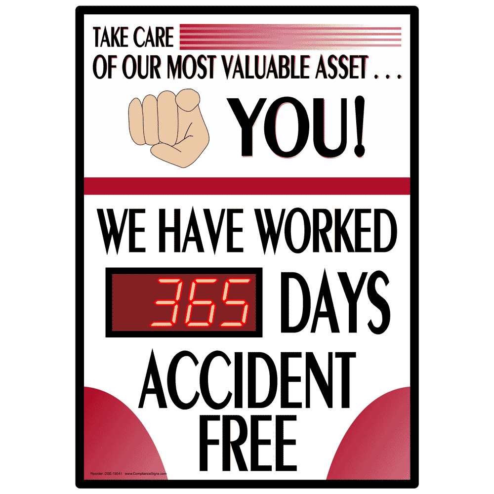 Personal Safety & Hygiene Signs Days Without Injury Signs