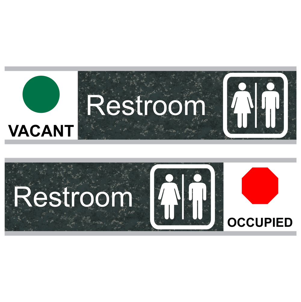 Restroom (Vacant/Occupied) Sliding Engraved Sign EGRE-545-SYM-SLIDE-WHTonCHMRBL