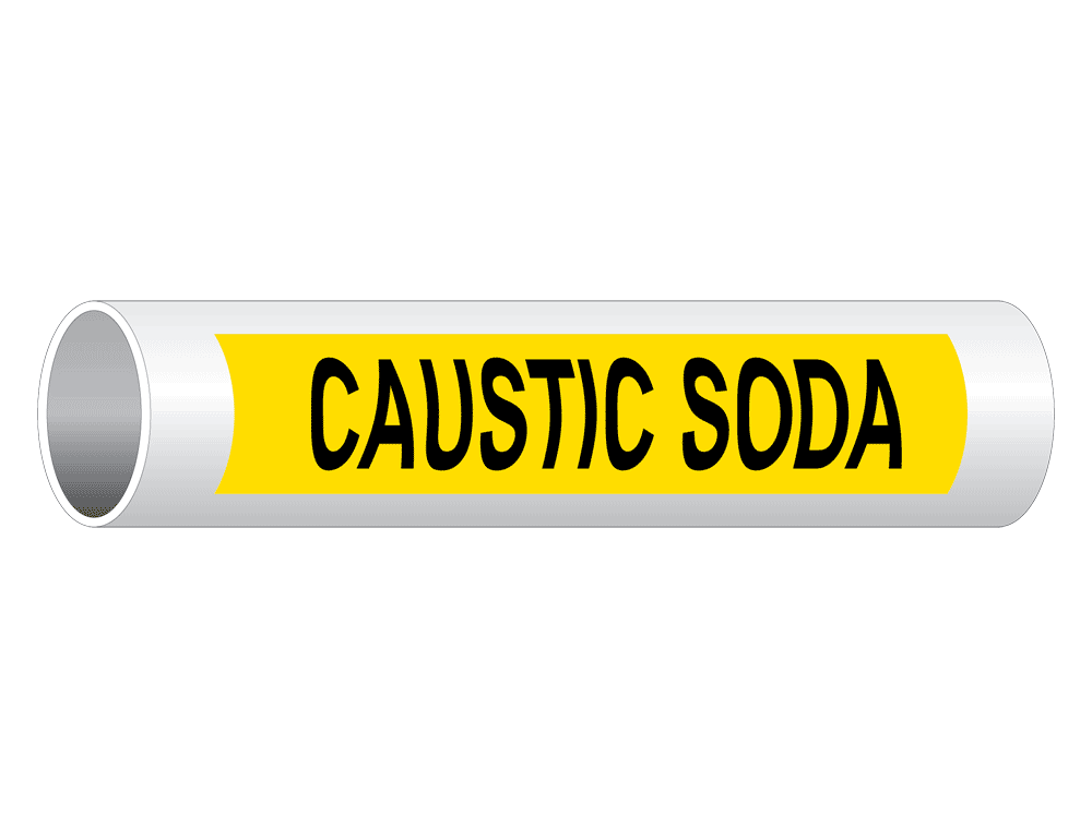 ASME A13.1 Caustic Soda Black On Yellow Label PIPE23160BLKonYLW