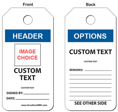Safety tag with OSHA  & ANSI header, image and text options