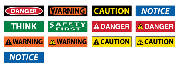 Standard ANSI and OSHA signal word headers