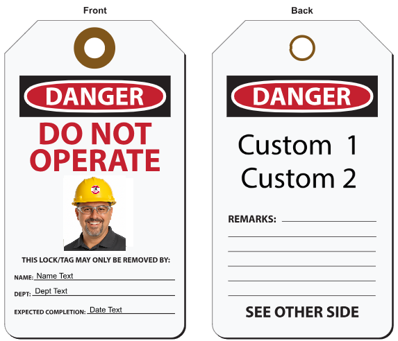 Custom Photo ID Safety Tag Do Not Operate safety tag with worker photo and custom text