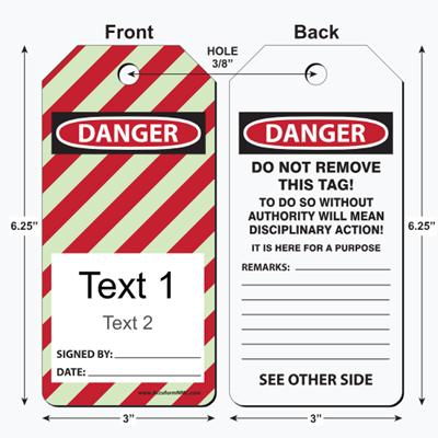 Dimensions of custom ANSI Tags by the Roll tags